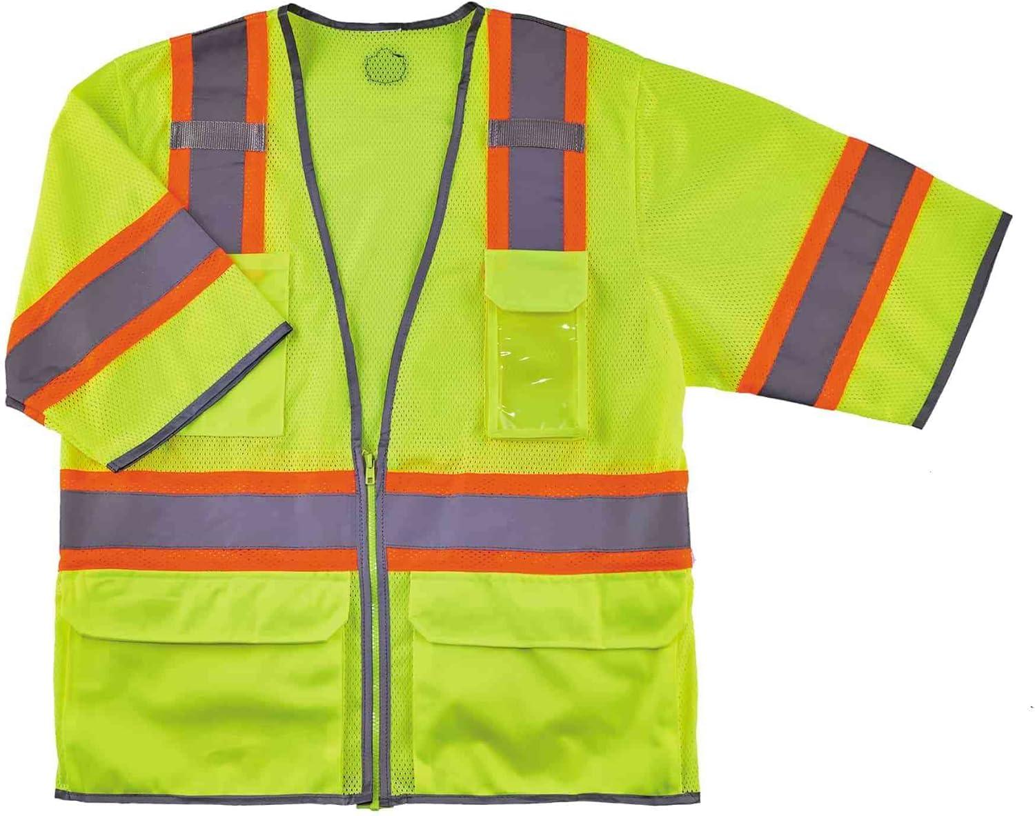 imageErgodyne unisex adult Twotone Hivis Class 3 Two Tone Hi Vis Surveyor Vest Zipper Lime LargeXLarge USLime