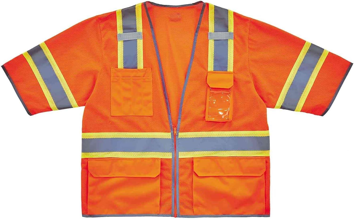 imageErgodyne unisex adult Twotone Hivis Class 3 Two Tone Hi Vis Surveyor Vest Zipper Lime LargeXLarge USOrange