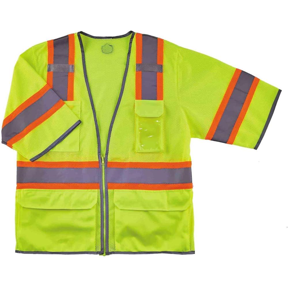 imageErgodyne unisex adult Twotone Hivis Class 3 Two Tone Hi Vis Surveyor Vest Zipper Lime LargeXLarge USLime