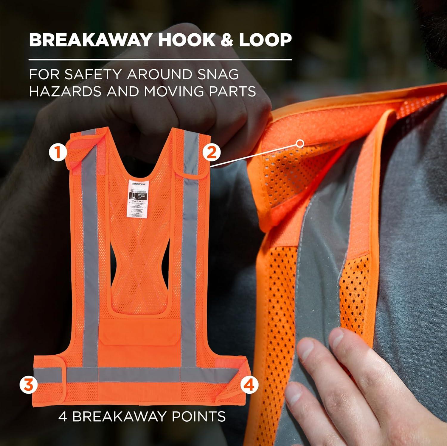imageErgodyne GloWear 8142BA Breakaway Hi Vis Mesh Safety Vest Type O Class 1 Front PocketOrange