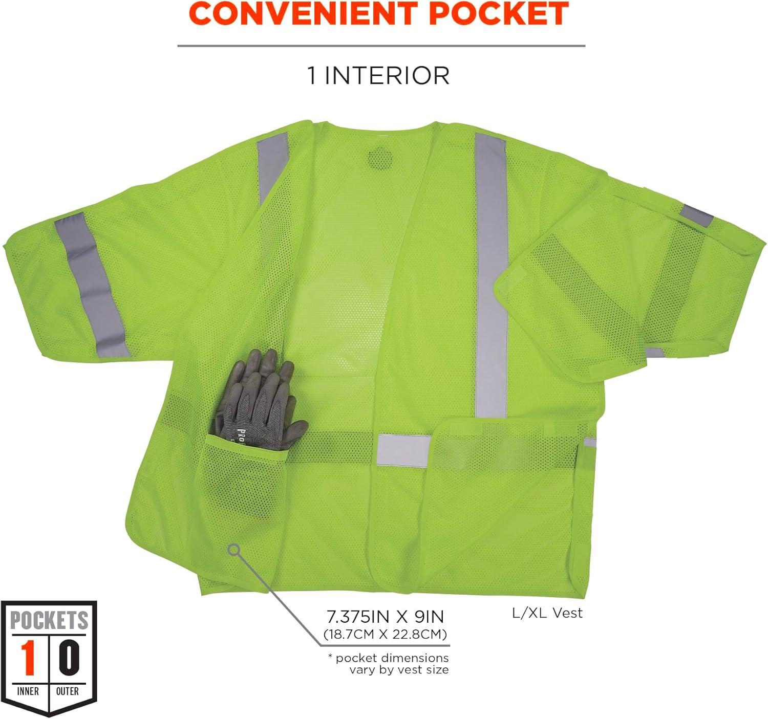 imageErgodyne GloWear 8315BA Class 3 Tear Away Safety Vest Hi Vis Mesh Reflective Hook ampamp LoopSmallMedium