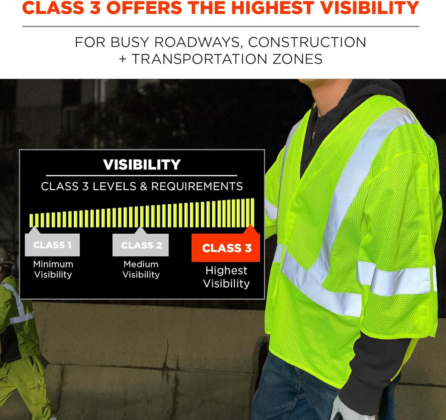 imageErgodyne GloWear 8315BA Class 3 Tear Away Safety Vest Hi Vis Mesh Reflective Hook ampamp LoopSmallMedium