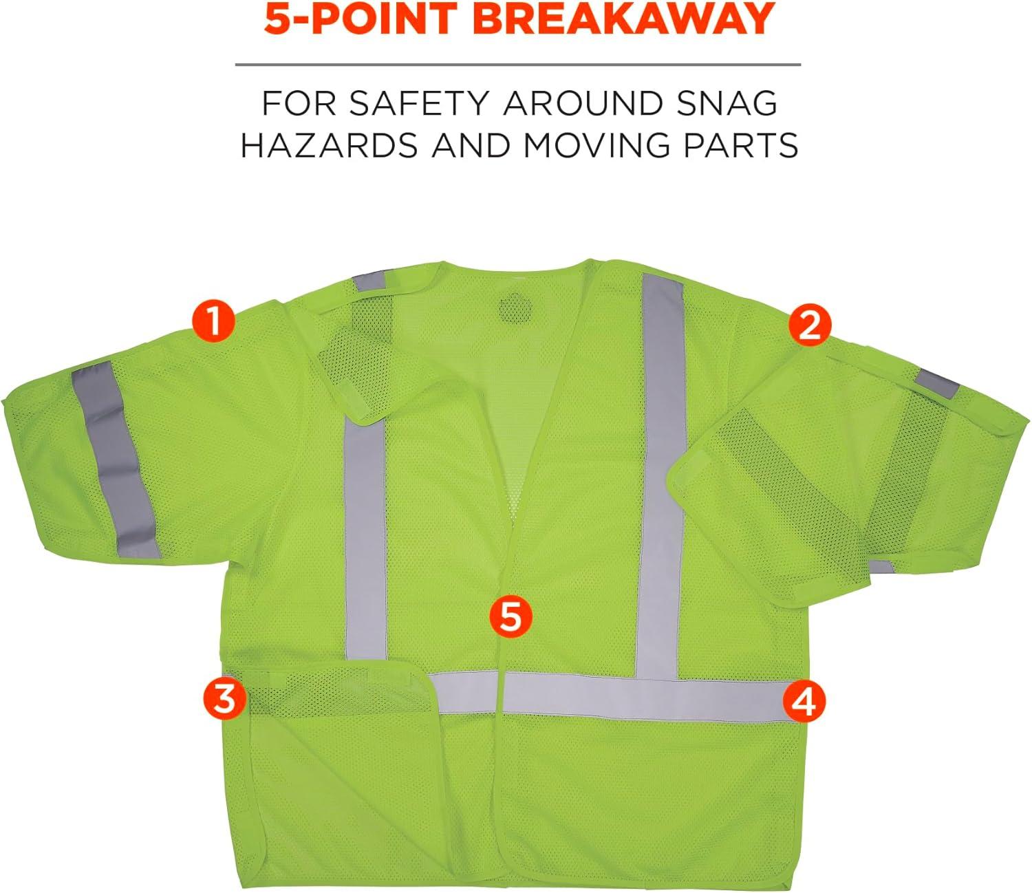 imageErgodyne GloWear 8315BA Class 3 Tear Away Safety Vest Hi Vis Mesh Reflective Hook ampamp LoopSmallMedium