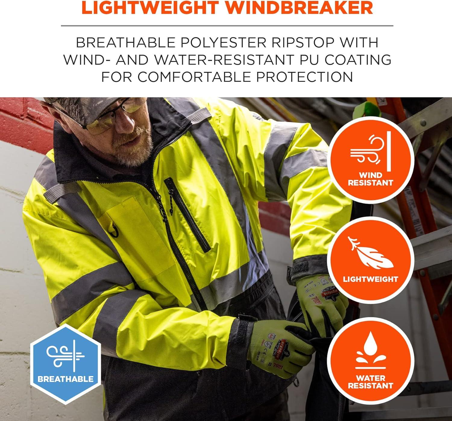 imageErgodyne GloWear 8351 Windbreaker Jacket Hi Visibility Reflective Jackets Type R Class 3Orange