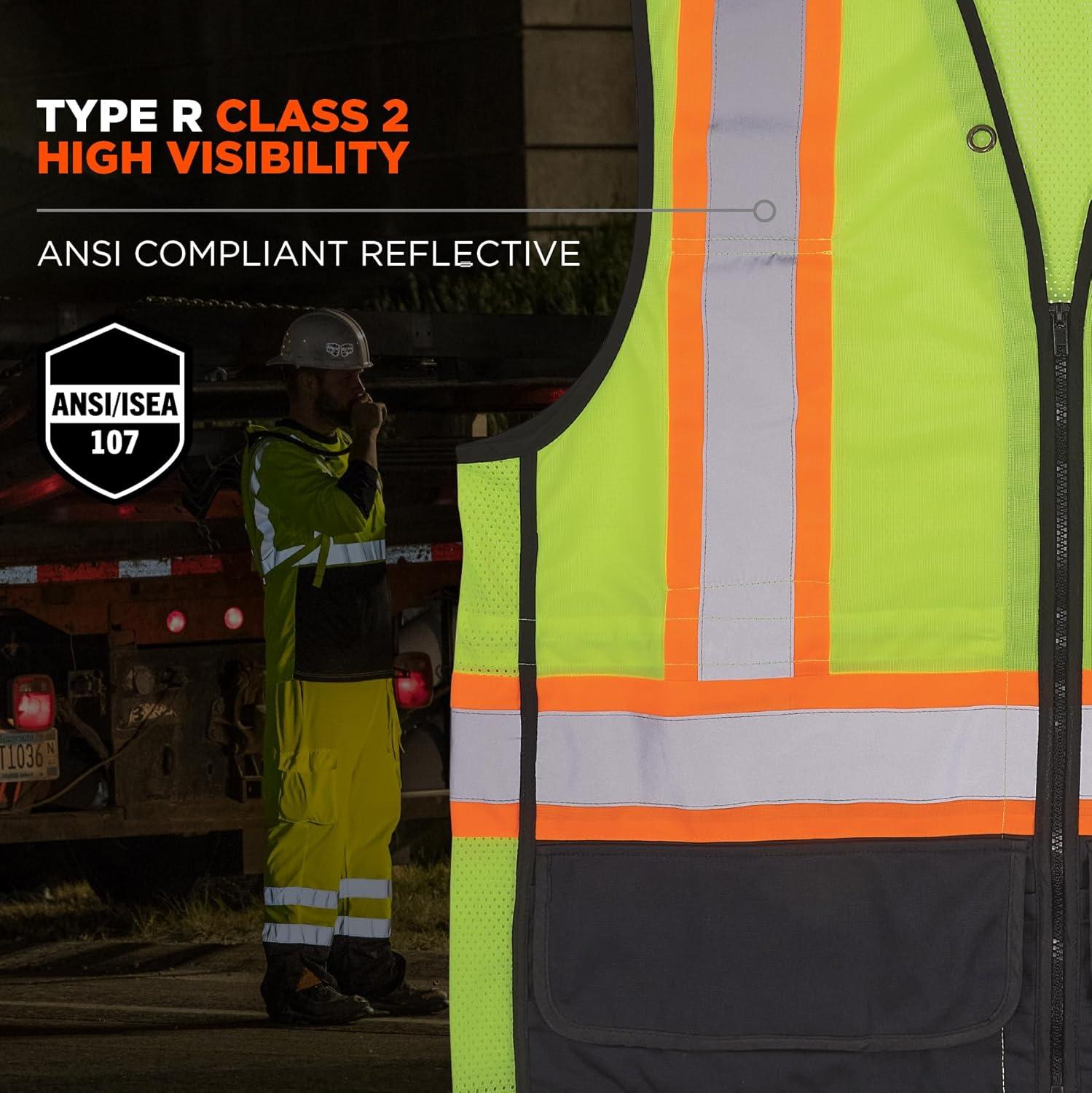 imageErgodyne unisexadult Glowear 8251hdzbk Twotone Hivis Safety Vest  Type R Class 2 Zipper Black BottomLime