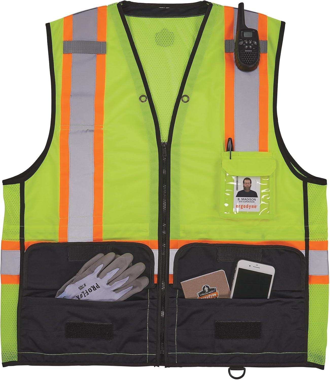 imageErgodyne unisexadult Glowear 8251hdzbk Twotone Hivis Safety Vest  Type R Class 2 Zipper Black BottomLime