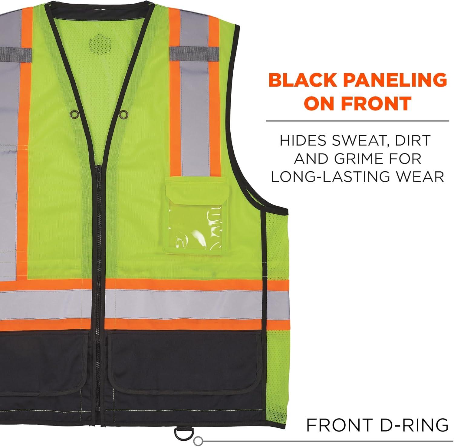 imageErgodyne unisexadult Glowear 8251hdzbk Twotone Hivis Safety Vest  Type R Class 2 Zipper Black BottomLime