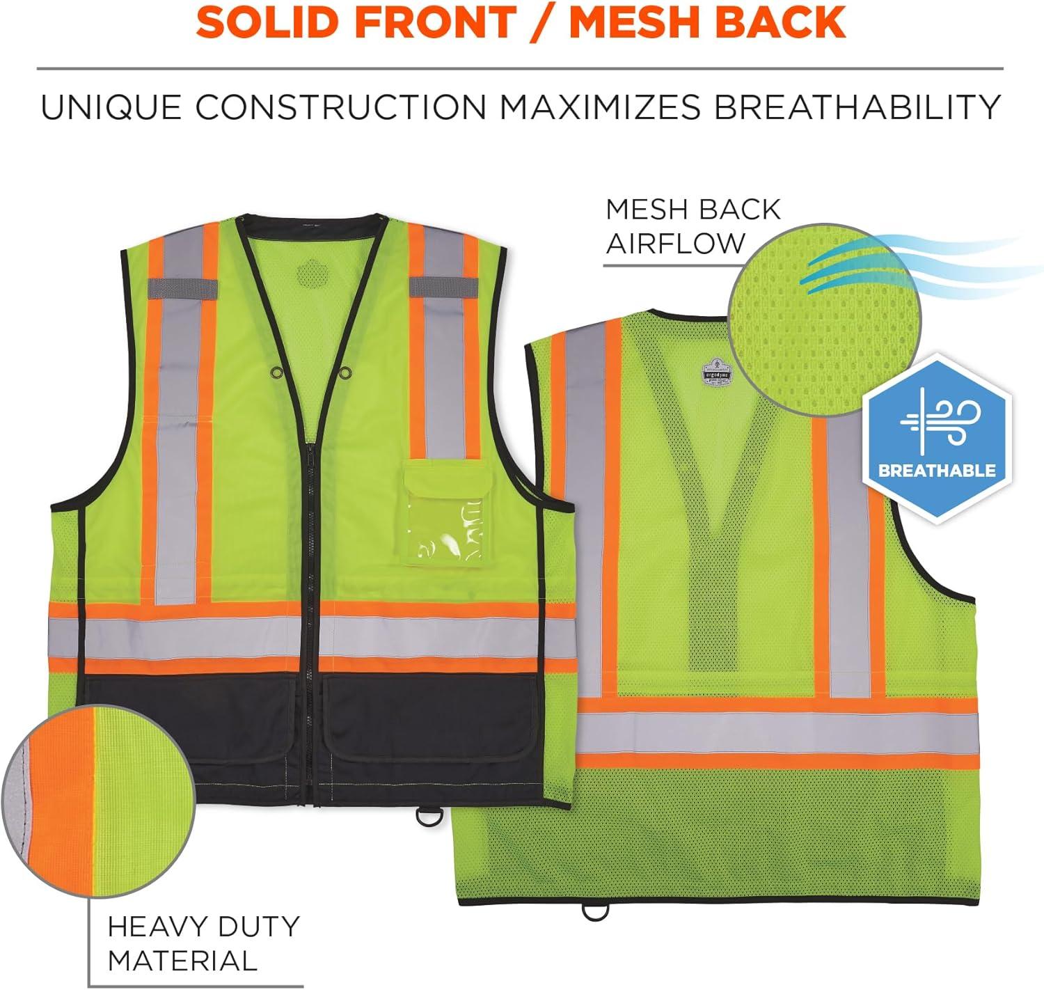 imageErgodyne unisexadult Glowear 8251hdzbk Twotone Hivis Safety Vest  Type R Class 2 Zipper Black BottomLime