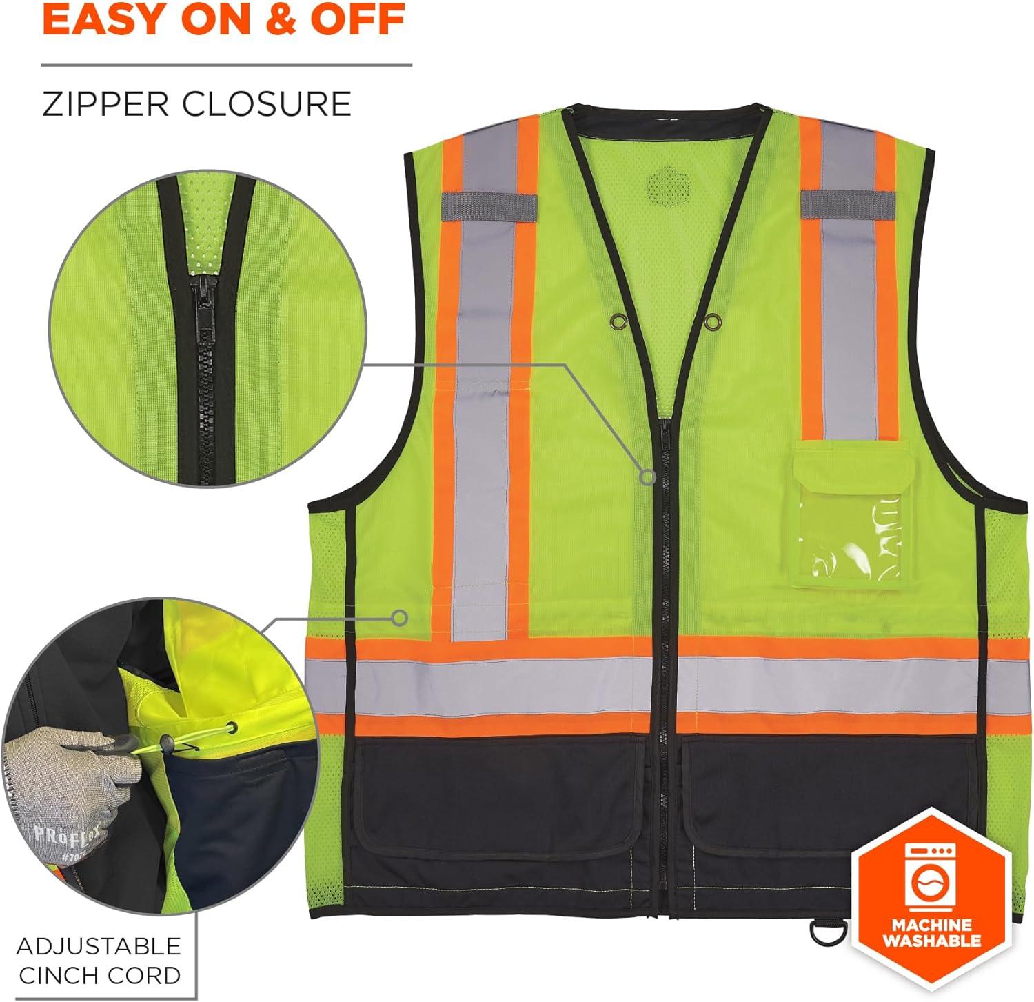 imageErgodyne unisexadult Glowear 8251hdzbk Twotone Hivis Safety Vest  Type R Class 2 Zipper Black BottomLime