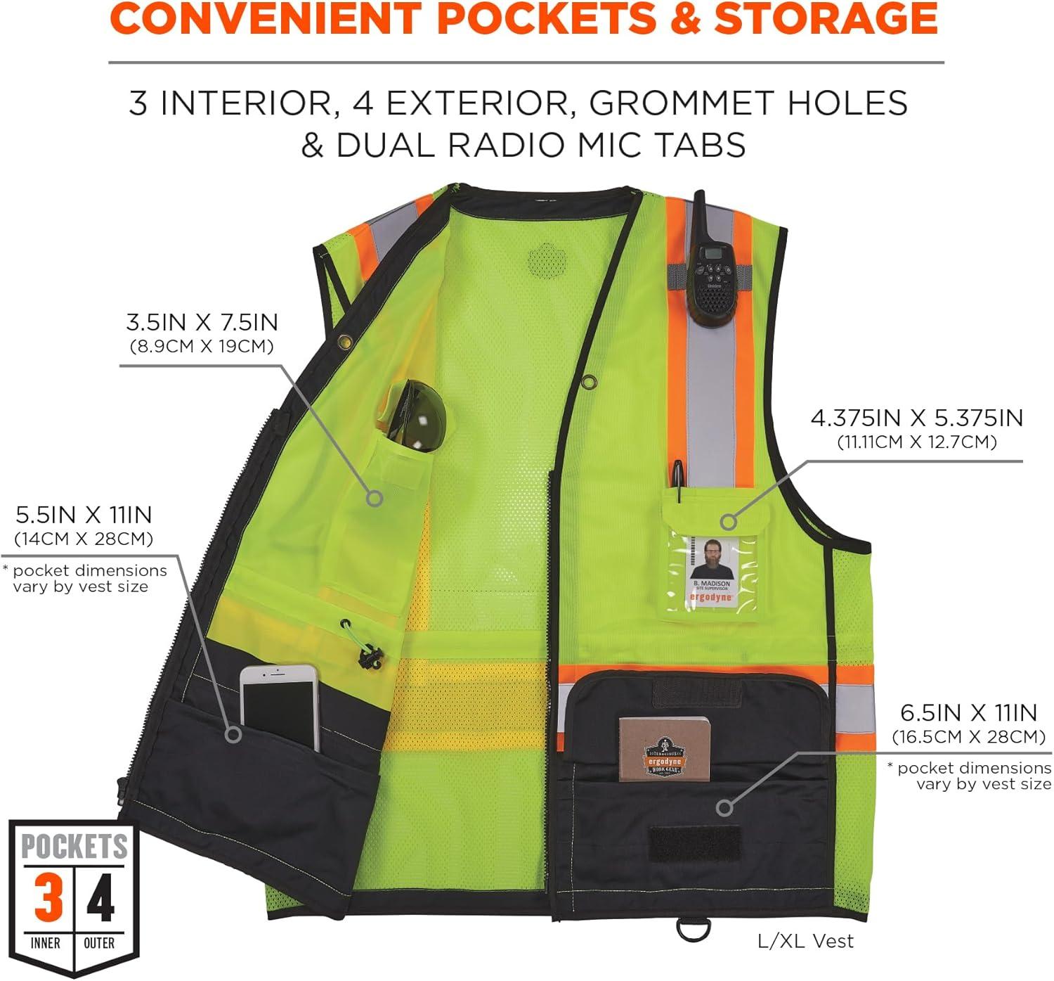 imageErgodyne unisexadult Glowear 8251hdzbk Twotone Hivis Safety Vest  Type R Class 2 Zipper Black BottomLime