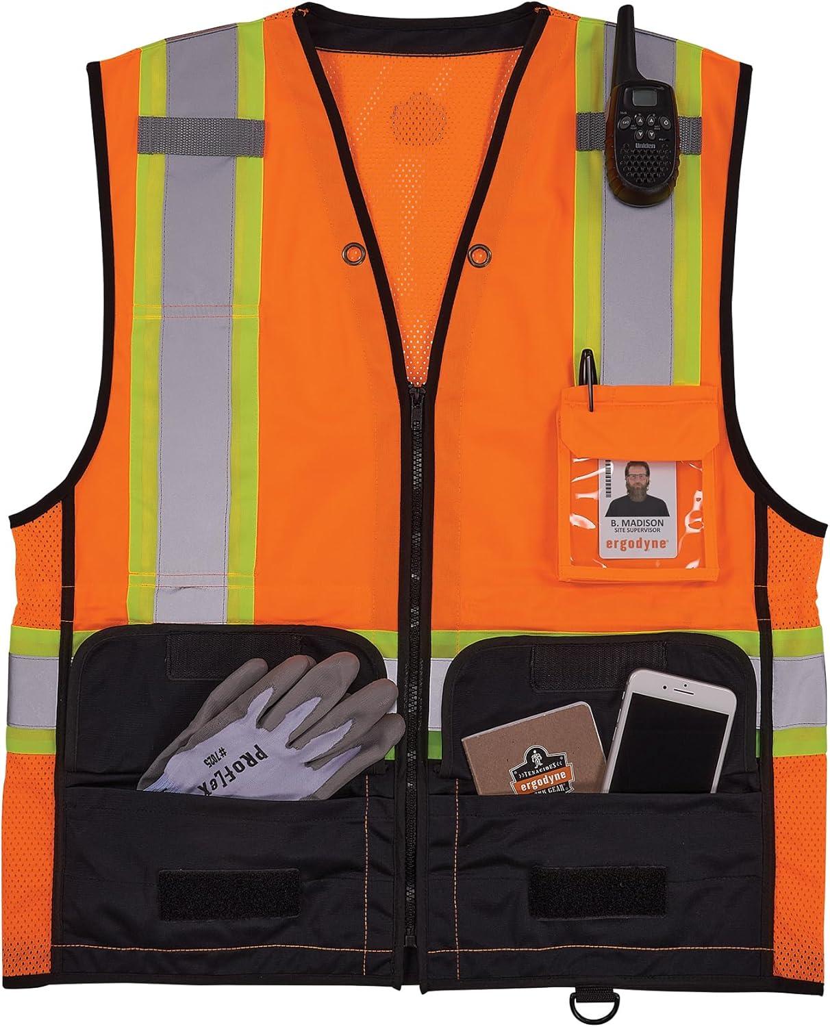 imageErgodyne unisexadult Glowear 8251hdzbk Twotone Hivis Safety Vest  Type R Class 2 Zipper Black BottomOrange