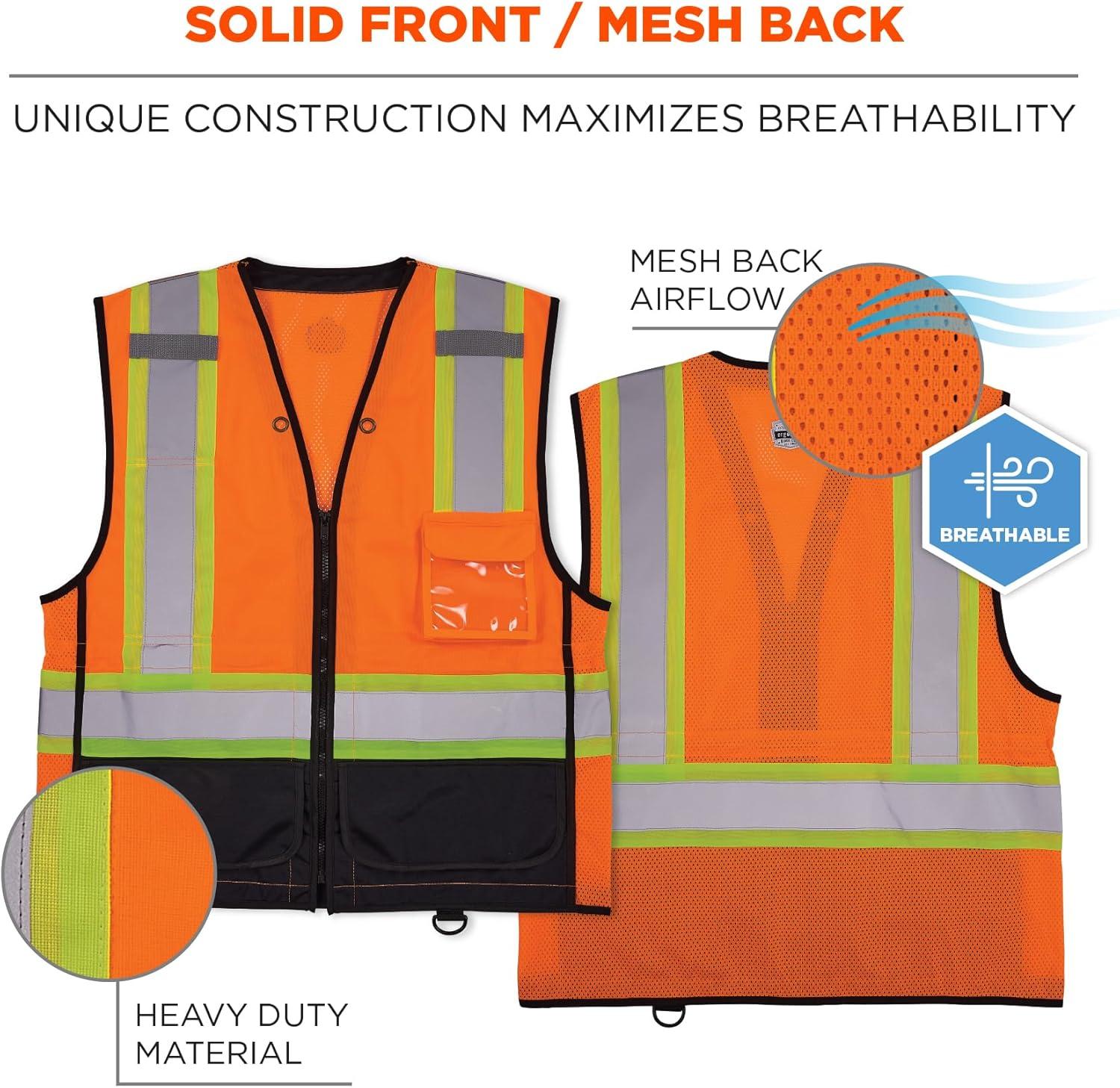 imageErgodyne unisexadult Glowear 8251hdzbk Twotone Hivis Safety Vest  Type R Class 2 Zipper Black BottomOrange