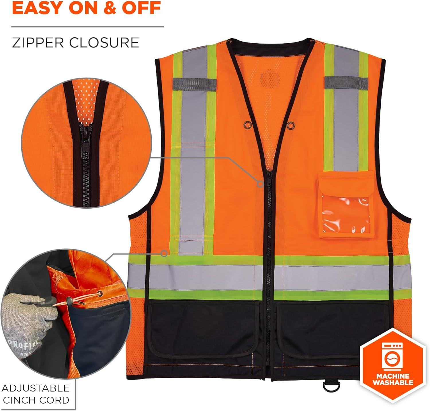 imageErgodyne unisexadult Glowear 8251hdzbk Twotone Hivis Safety Vest  Type R Class 2 Zipper Black BottomOrange