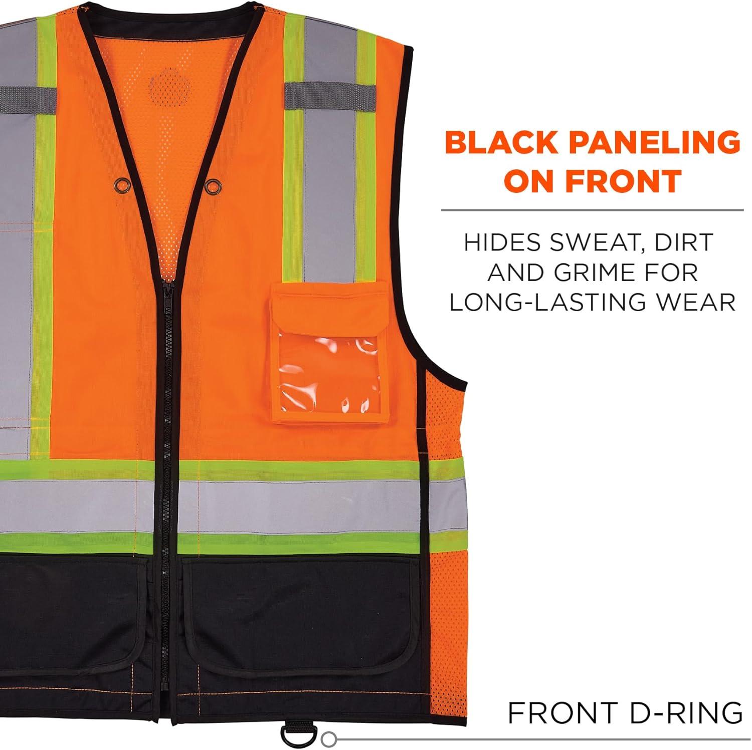 imageErgodyne unisexadult Glowear 8251hdzbk Twotone Hivis Safety Vest  Type R Class 2 Zipper Black BottomOrange