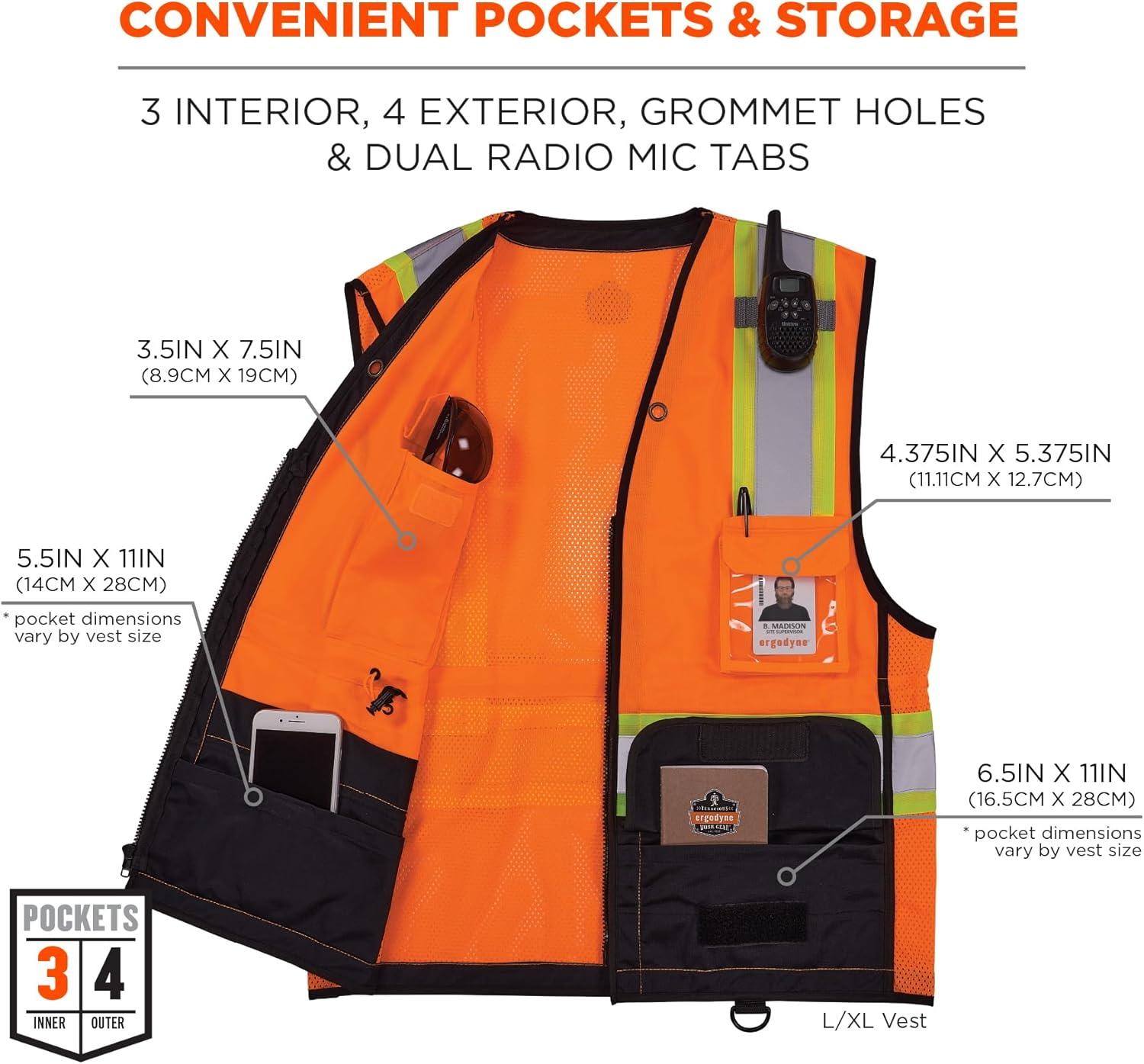 imageErgodyne unisexadult Glowear 8251hdzbk Twotone Hivis Safety Vest  Type R Class 2 Zipper Black BottomOrange