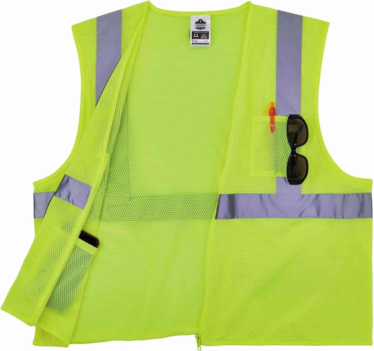 imageErgodyne unisexadult Glowear 8256z Selfextinguishing Hivis Safety Vest  Type R Class 2 ZipperClass 2 SelfExtinguishingLime