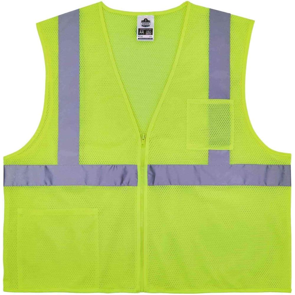imageErgodyne unisexadult Glowear 8256z Selfextinguishing Hivis Safety Vest  Type R Class 2 ZipperClass 2 SelfExtinguishingLime