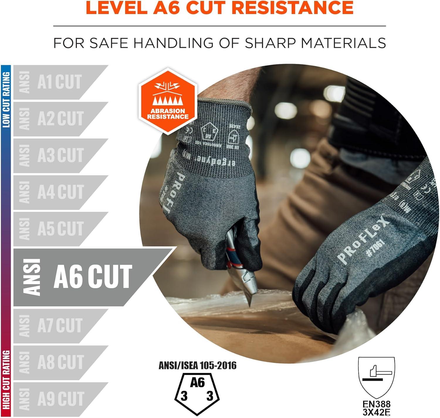 imageErgodyne ProFlex 7061 Cut Resistant Gloves ANSIISEA 1052016 A6 PU Coated Palm 21g Touchscreen CapableSmall