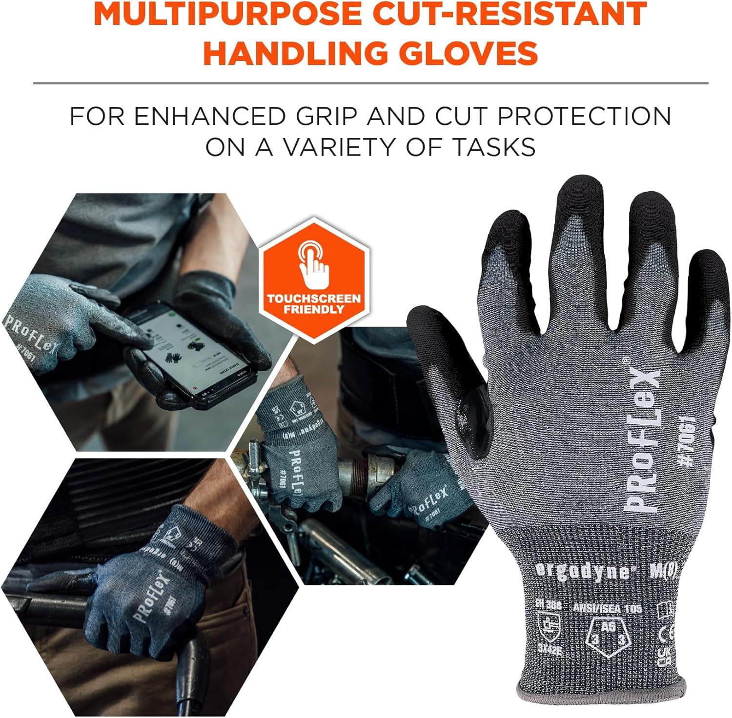 imageErgodyne ProFlex 7061 Cut Resistant Gloves ANSIISEA 1052016 A6 PU Coated Palm 21g Touchscreen CapableSmall