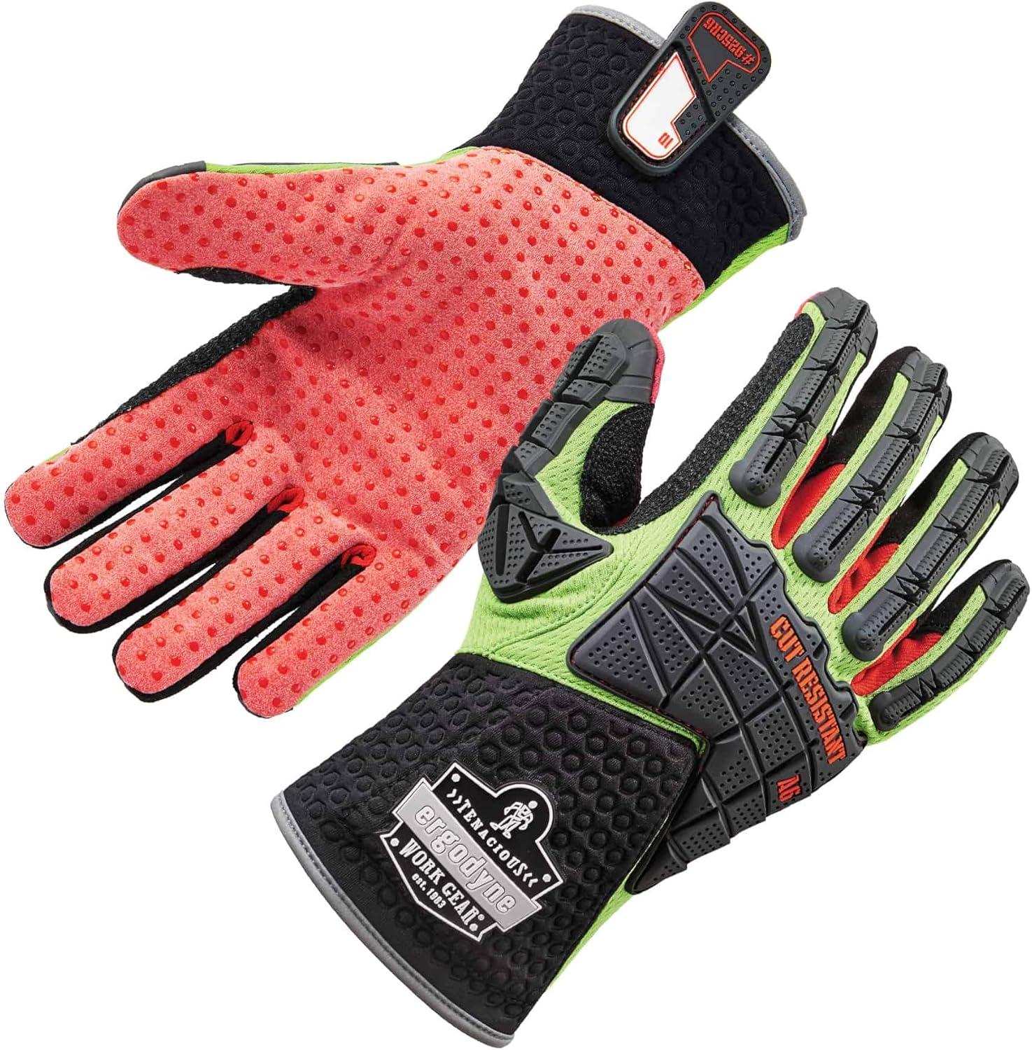 imageErgodyne Work Gloves Back of Hand Protection Cut Resistant Cut Level A6 Ergodyne ProFlex Lime SmallSmall
