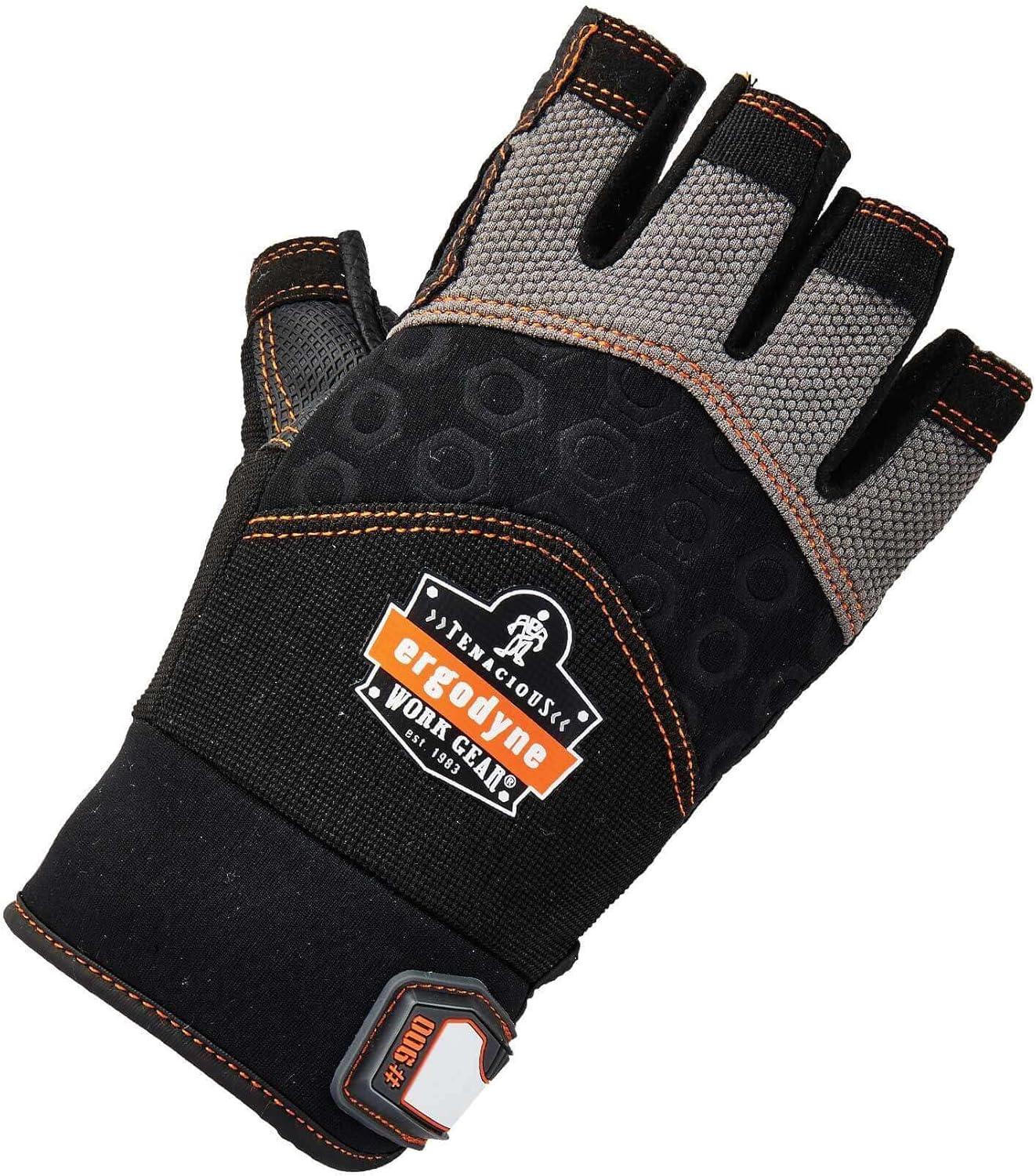 imageErgodyne ProFlex 900 Impact Protection Work Gloves Padded Palm HalfFinger LargeBlackMedium