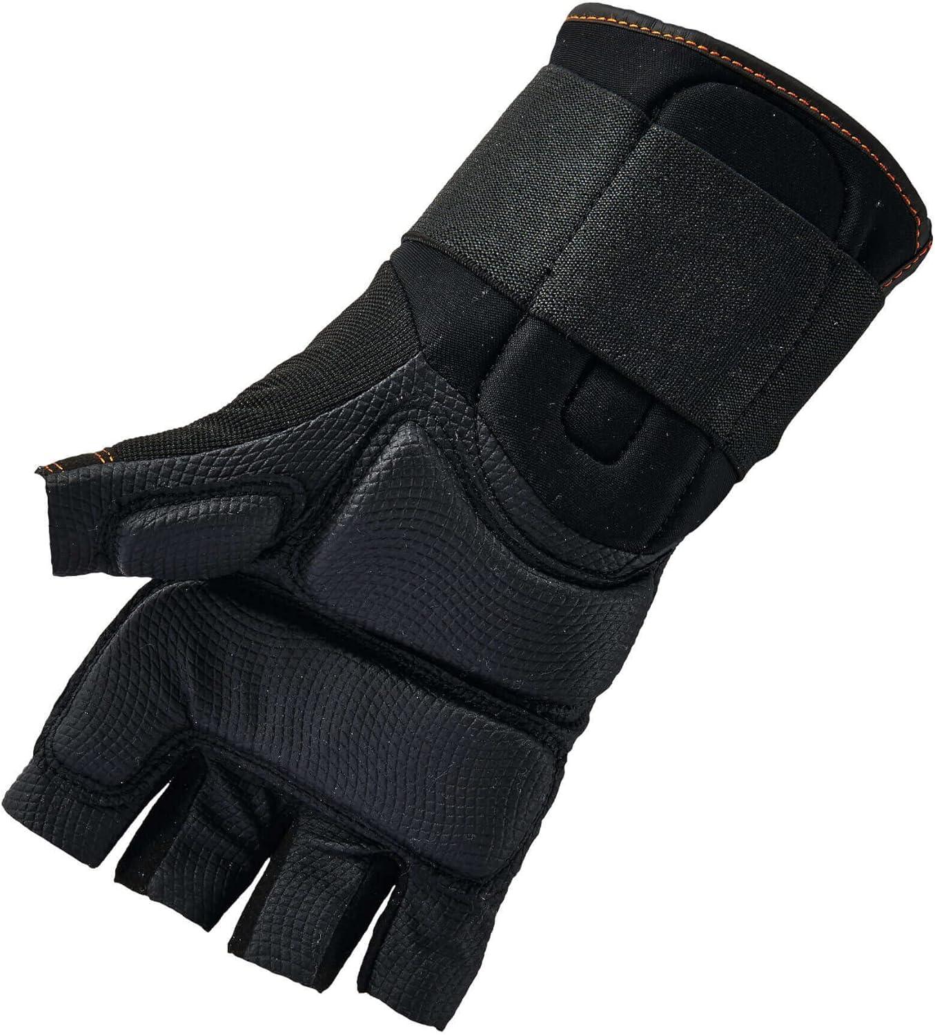 imageErgodyne ProFlex 910 Impact Protection Work Gloves Padded Palm HalfFinger Wrist Support Large  BlackLarge Pack of 1