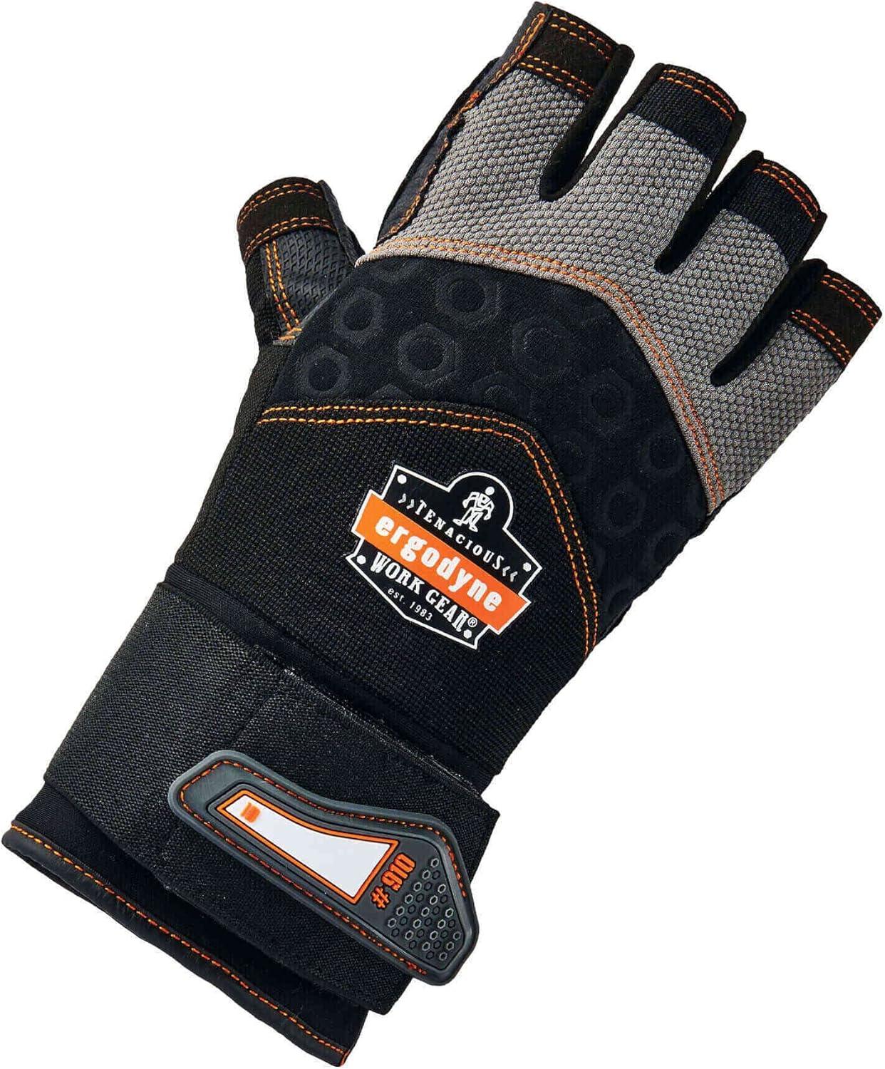 imageErgodyne ProFlex 910 Impact Protection Work Gloves Padded Palm HalfFinger Wrist Support Large  BlackXLarge Pack of 1