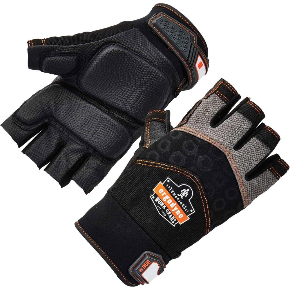 imageErgodyne ProFlex 900 Impact Protection Work Gloves Padded Palm HalfFinger LargeBlackExtra Large