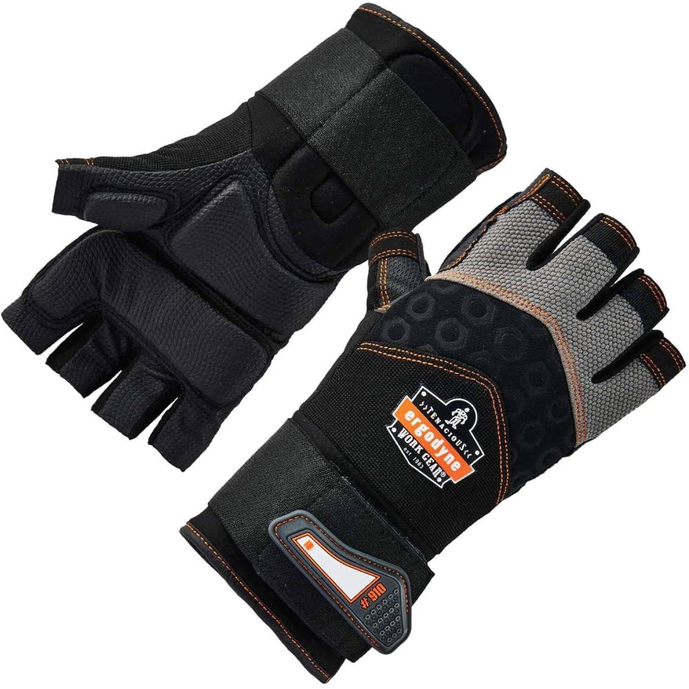 imageErgodyne ProFlex 910 Impact Protection Work Gloves Padded Palm HalfFinger Wrist Support Large  BlackXLarge Pack of 1