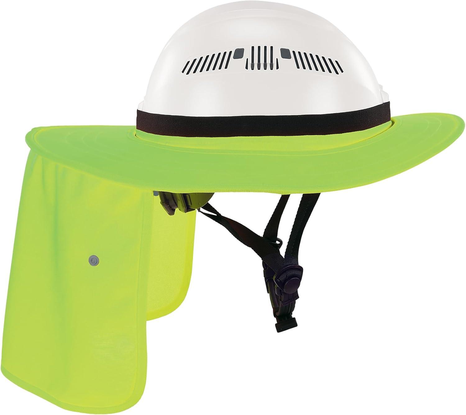 imageErgodyne Chill Its 6661 Universal Hard Hat Brim Sun Shade with Neck Flap Safety Helmet Sun ShieldLime