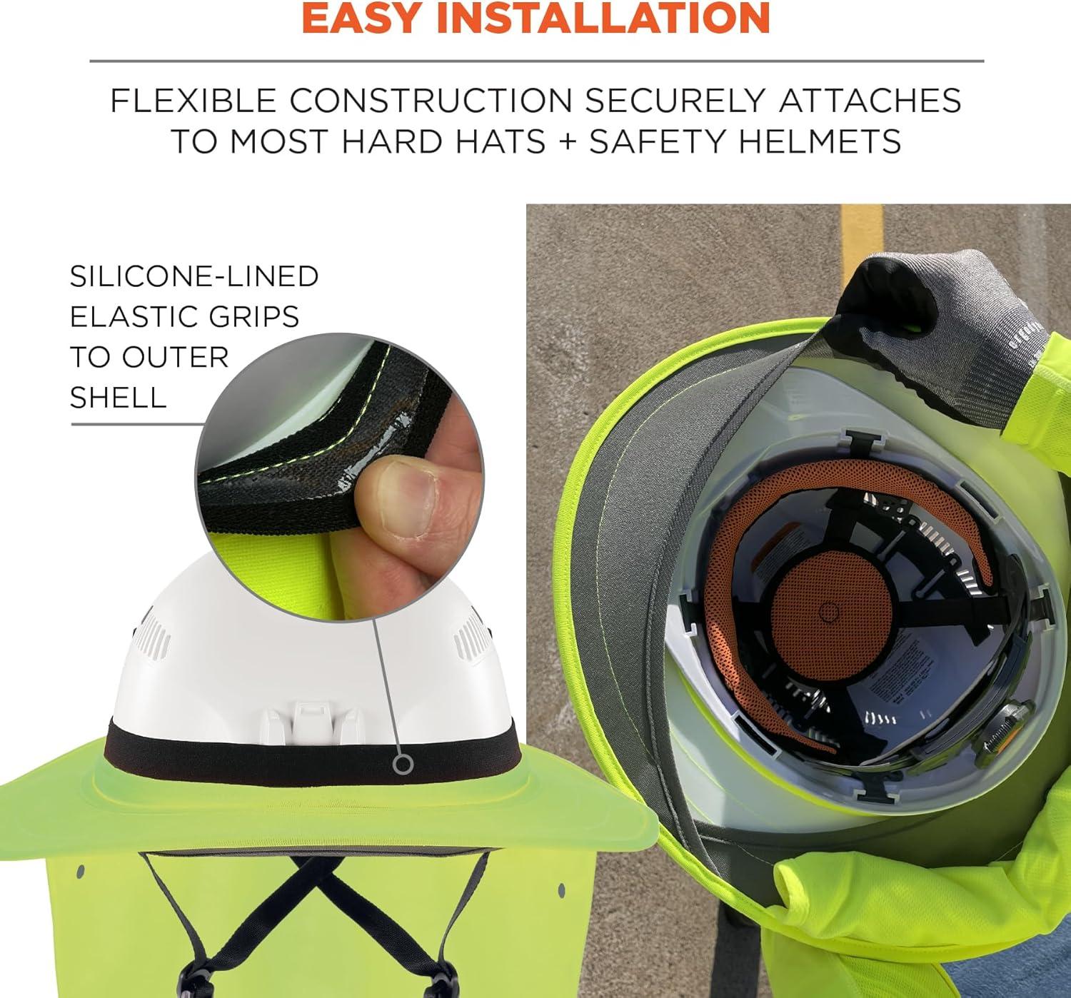 imageErgodyne Chill Its 6661 Universal Hard Hat Brim Sun Shade with Neck Flap Safety Helmet Sun ShieldLime
