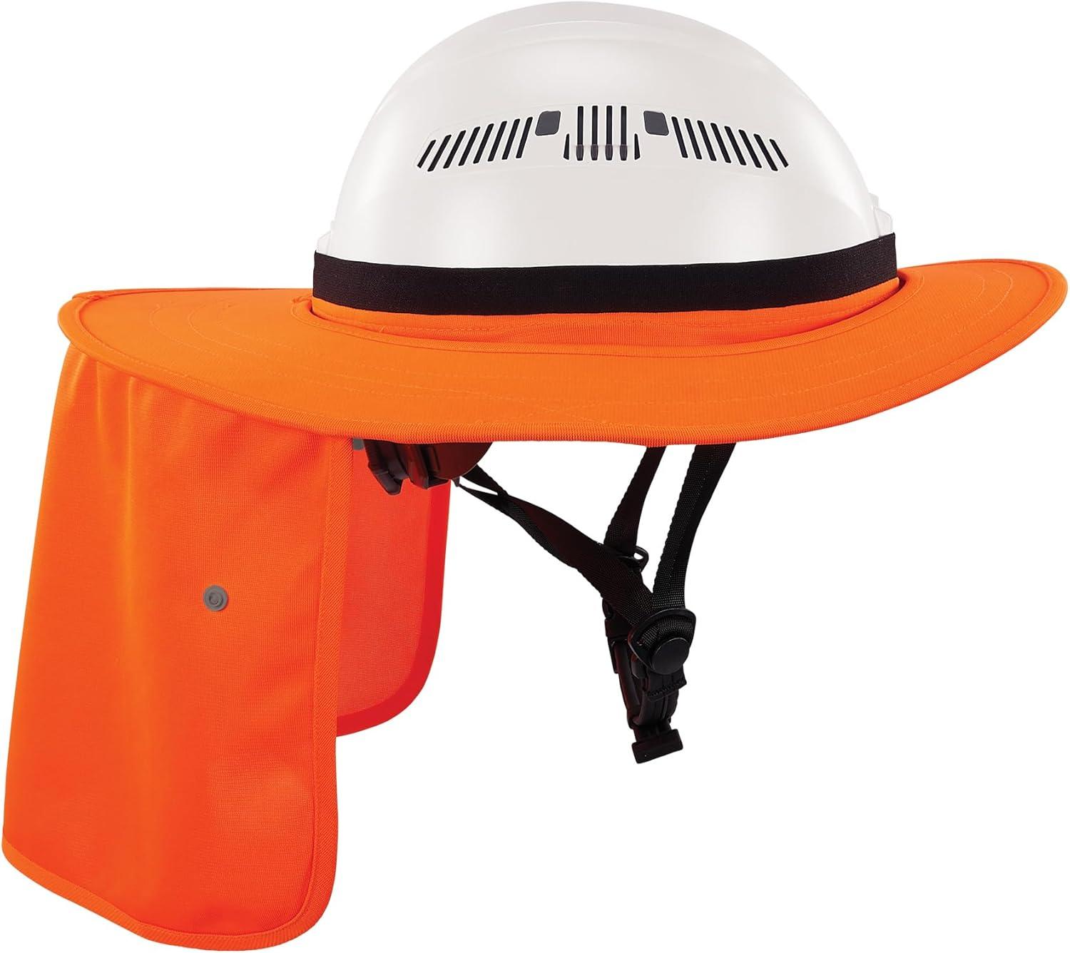 imageErgodyne Chill Its 6661 Universal Hard Hat Brim Sun Shade with Neck Flap Safety Helmet Sun ShieldOrange