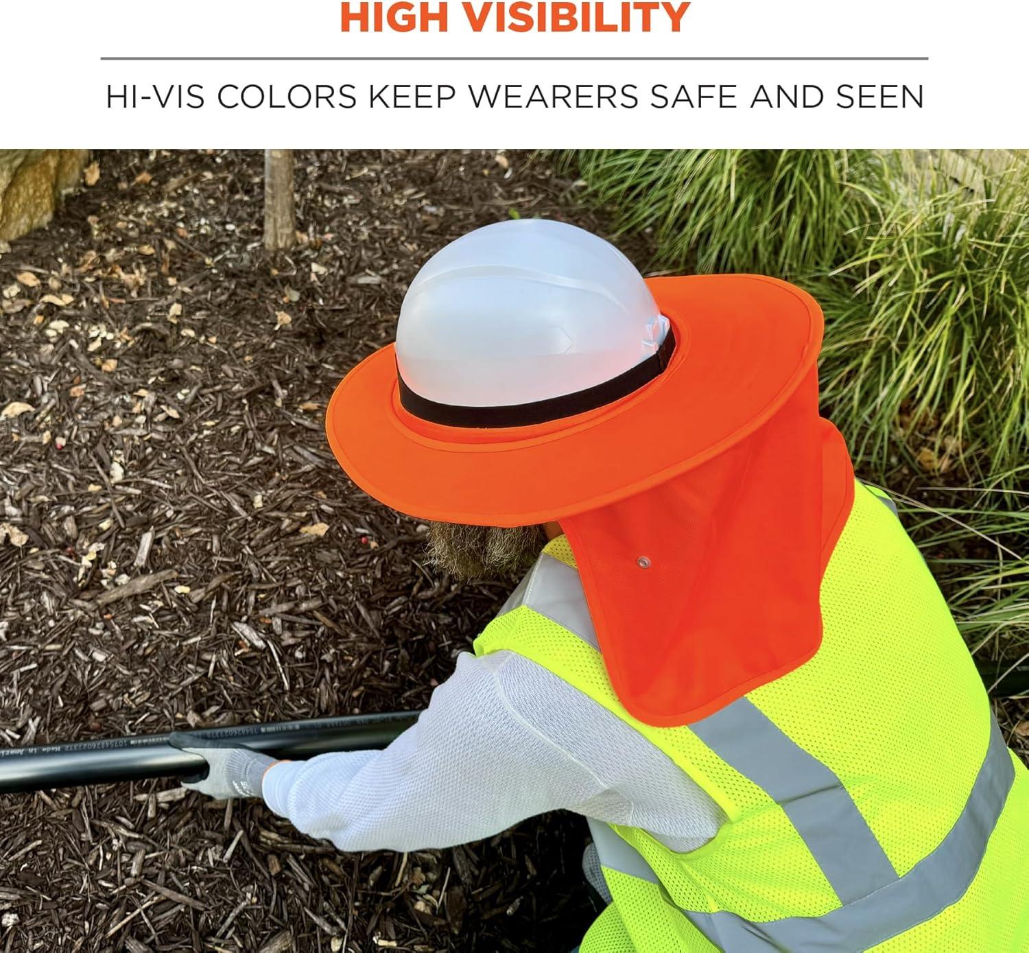 imageErgodyne Chill Its 6661 Universal Hard Hat Brim Sun Shade with Neck Flap Safety Helmet Sun ShieldOrange