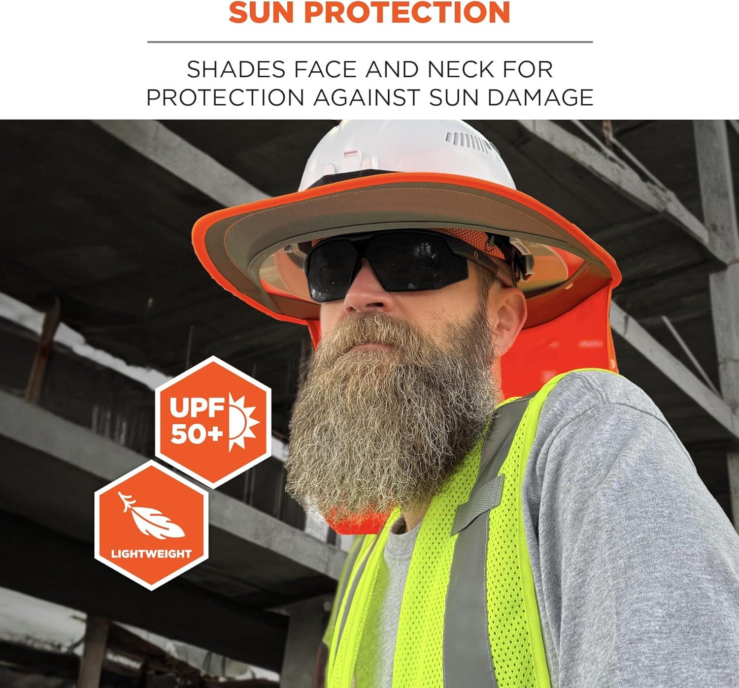 imageErgodyne Chill Its 6661 Universal Hard Hat Brim Sun Shade with Neck Flap Safety Helmet Sun ShieldOrange