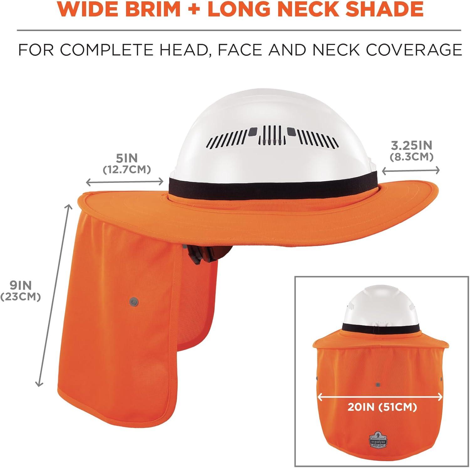imageErgodyne Chill Its 6661 Universal Hard Hat Brim Sun Shade with Neck Flap Safety Helmet Sun ShieldOrange