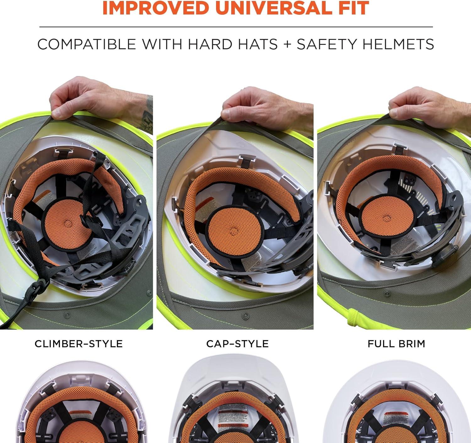 imageErgodyne Chill Its 6661 Universal Hard Hat Brim Sun Shade with Neck Flap Safety Helmet Sun ShieldOrange