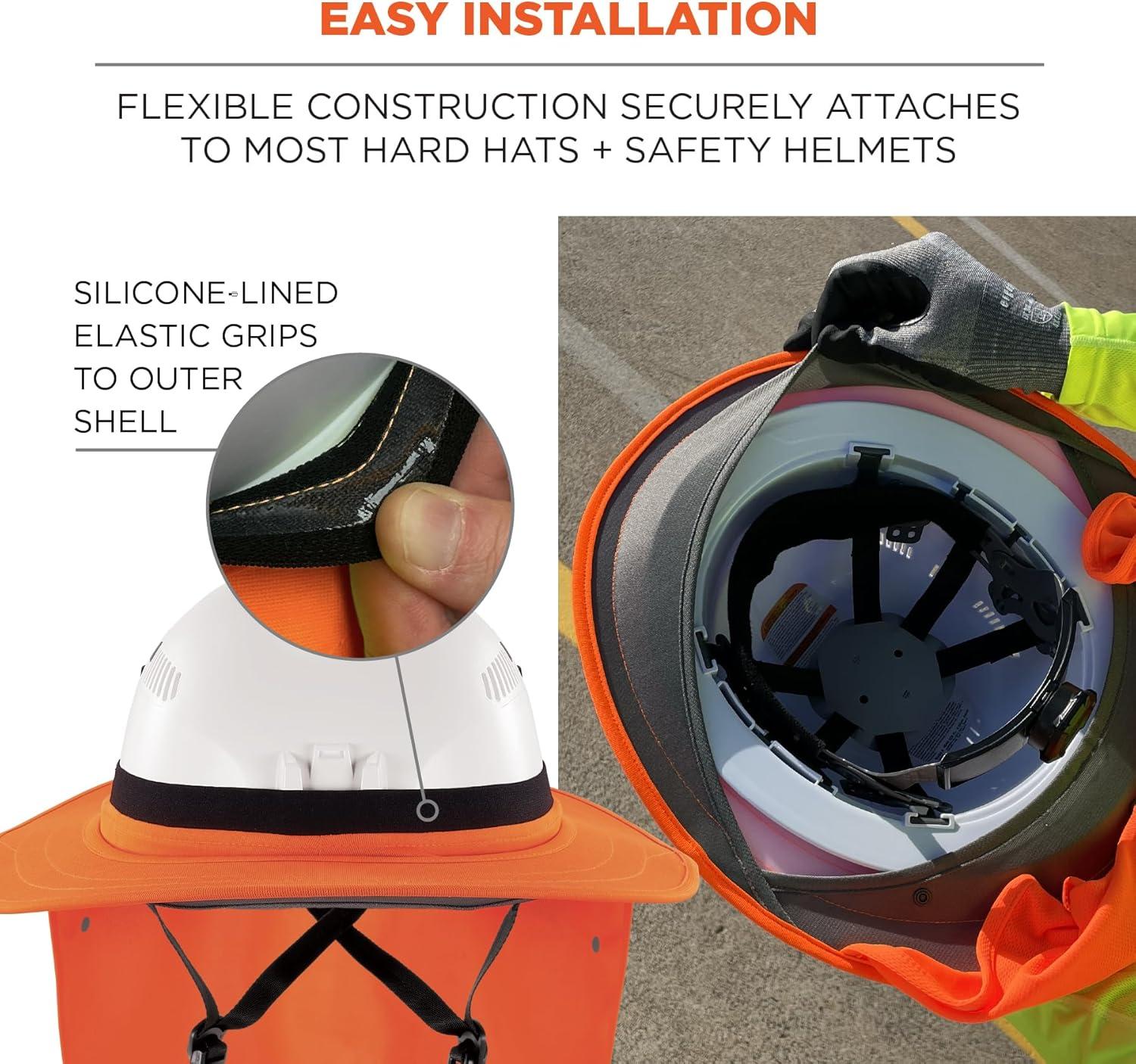 imageErgodyne Chill Its 6661 Universal Hard Hat Brim Sun Shade with Neck Flap Safety Helmet Sun ShieldOrange