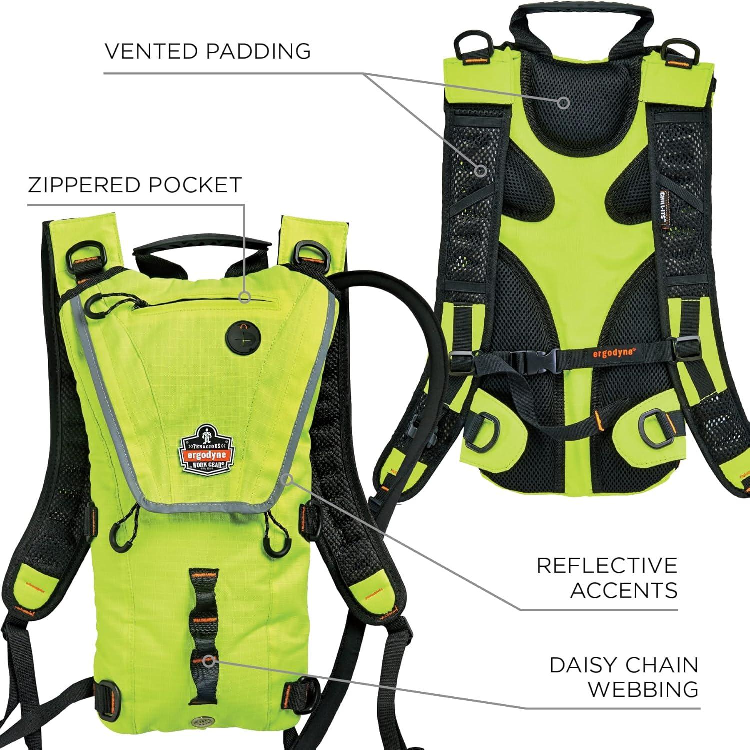 imageErgodyne ChillIts 5156 Hydration Backpack with Storage Low Profile Pack High Visibility Reflective 3 Liter Bladder Breakaway Shoulder StrapsLime