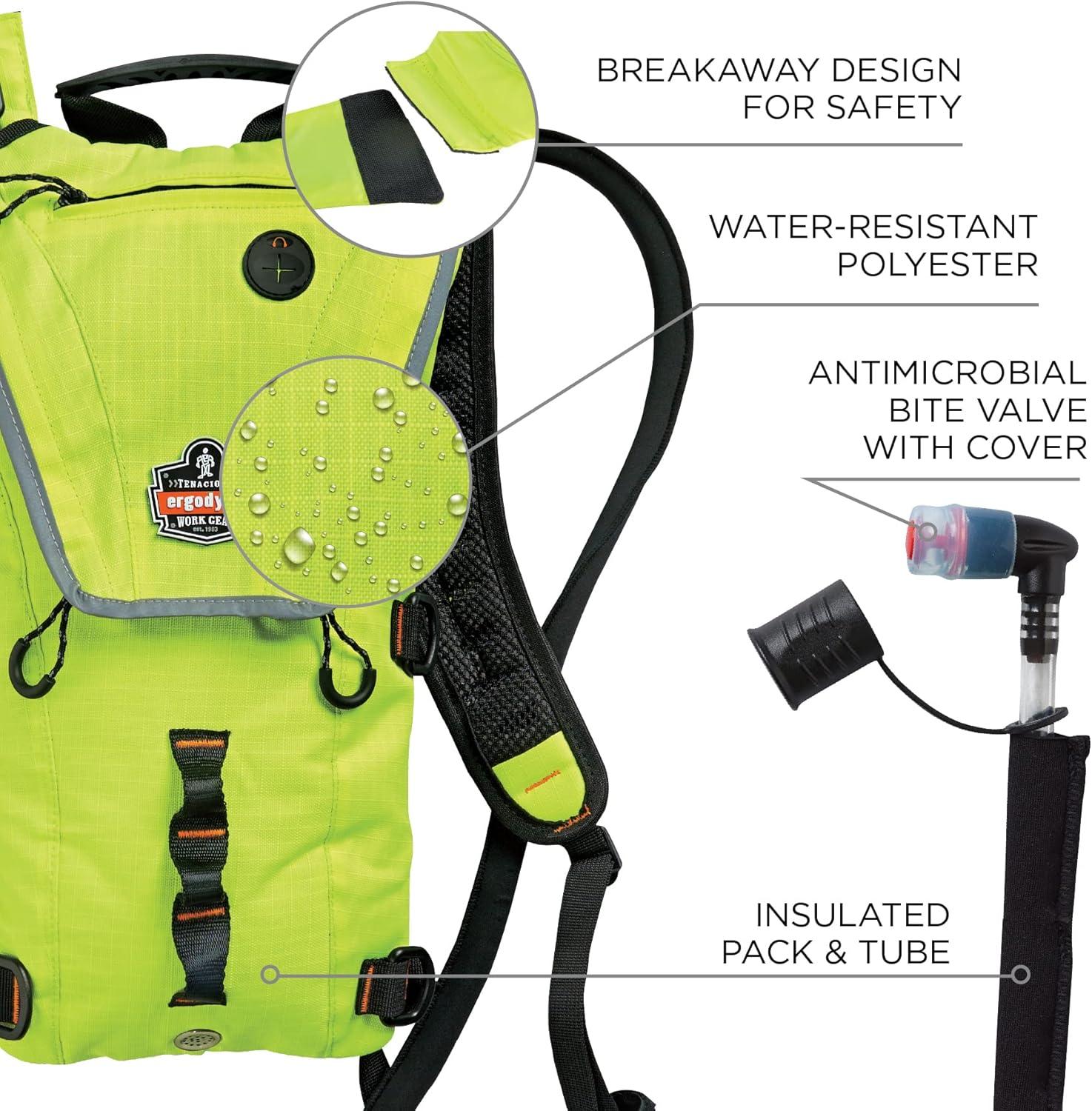 imageErgodyne ChillIts 5156 Hydration Backpack with Storage Low Profile Pack High Visibility Reflective 3 Liter Bladder Breakaway Shoulder StrapsLime