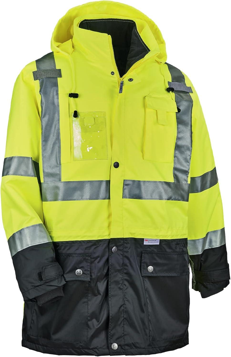 imageHigh Visibility Reflective Thermal Jacket Set Includes Outer Rain Shell ampamp Thermal Jacket with Zip Off SleevesLime