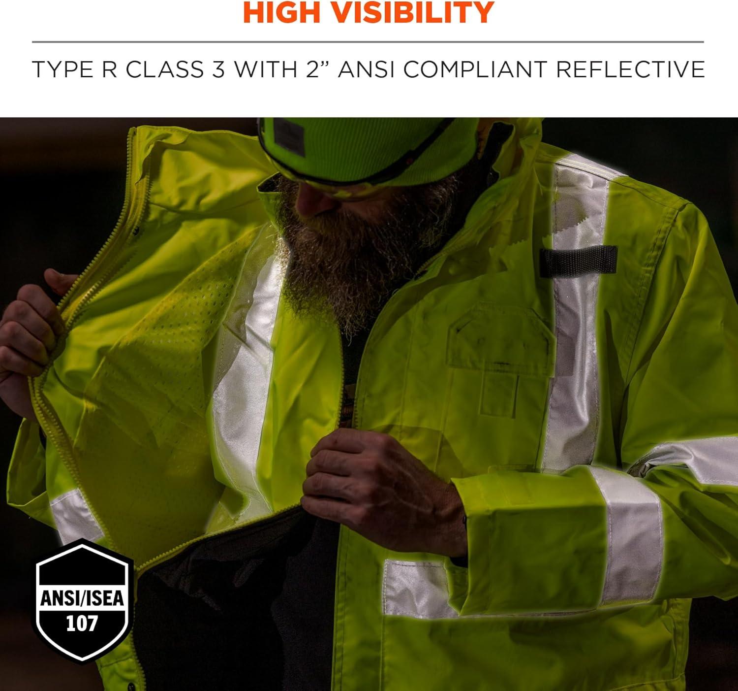 imageHigh Visibility Reflective Thermal Jacket Set Includes Outer Rain Shell ampamp Thermal Jacket with Zip Off SleevesLime