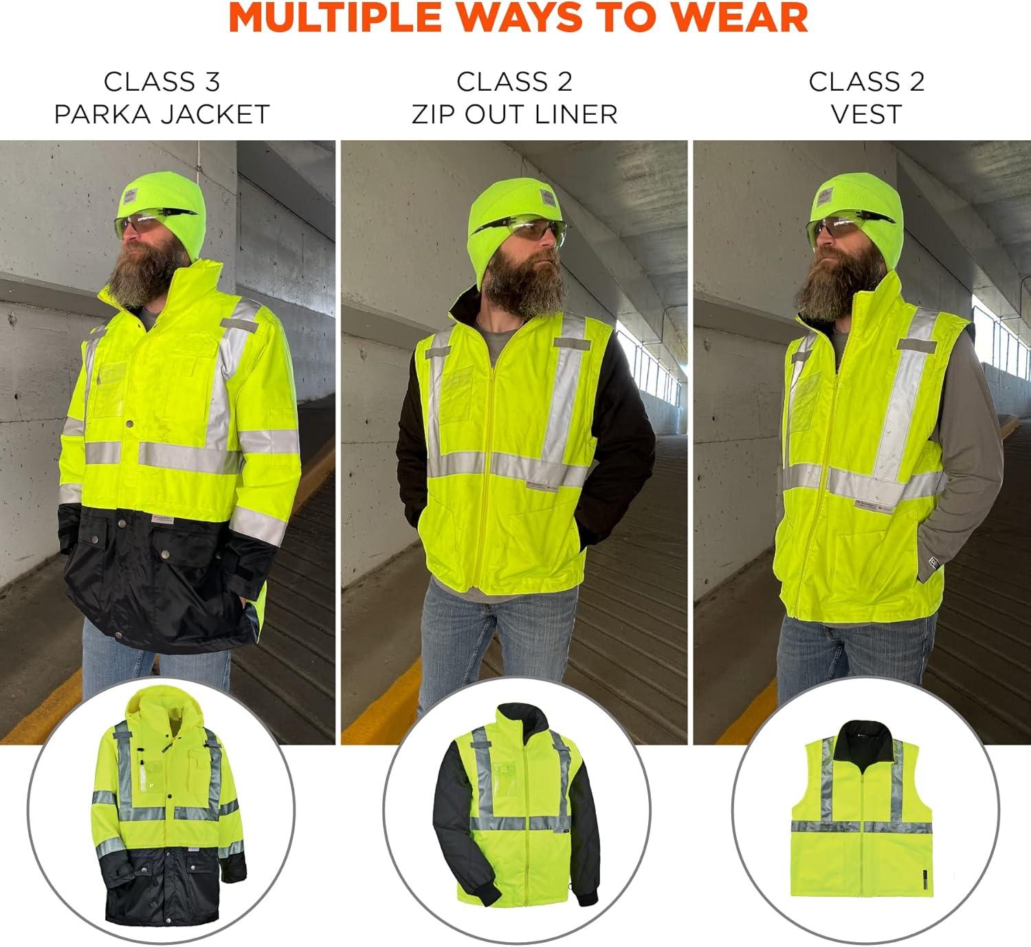 imageHigh Visibility Reflective Thermal Jacket Set Includes Outer Rain Shell ampamp Thermal Jacket with Zip Off SleevesLime