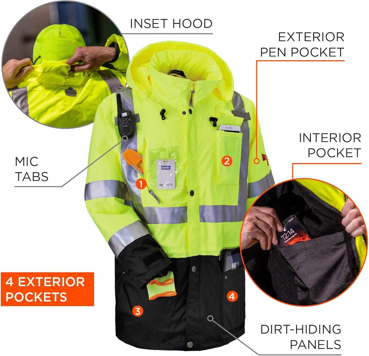 imageHigh Visibility Reflective Thermal Jacket Set Includes Outer Rain Shell ampamp Thermal Jacket with Zip Off SleevesLime