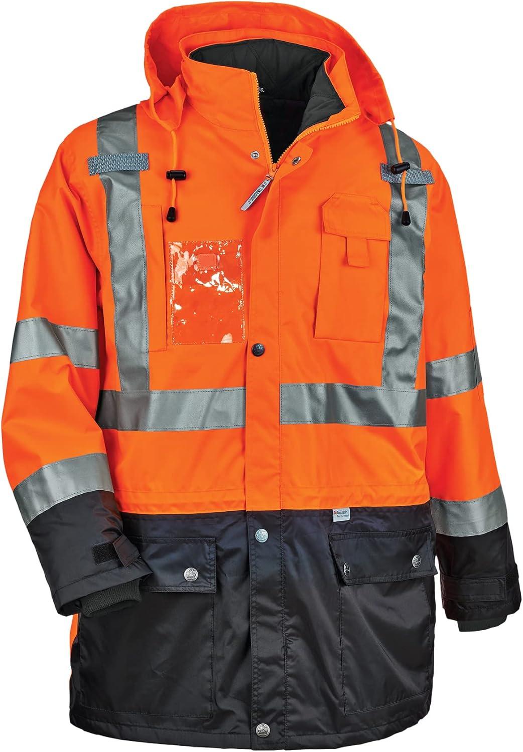 imageHigh Visibility Reflective Thermal Jacket Set Includes Outer Rain Shell ampamp Thermal Jacket with Zip Off SleevesOrange