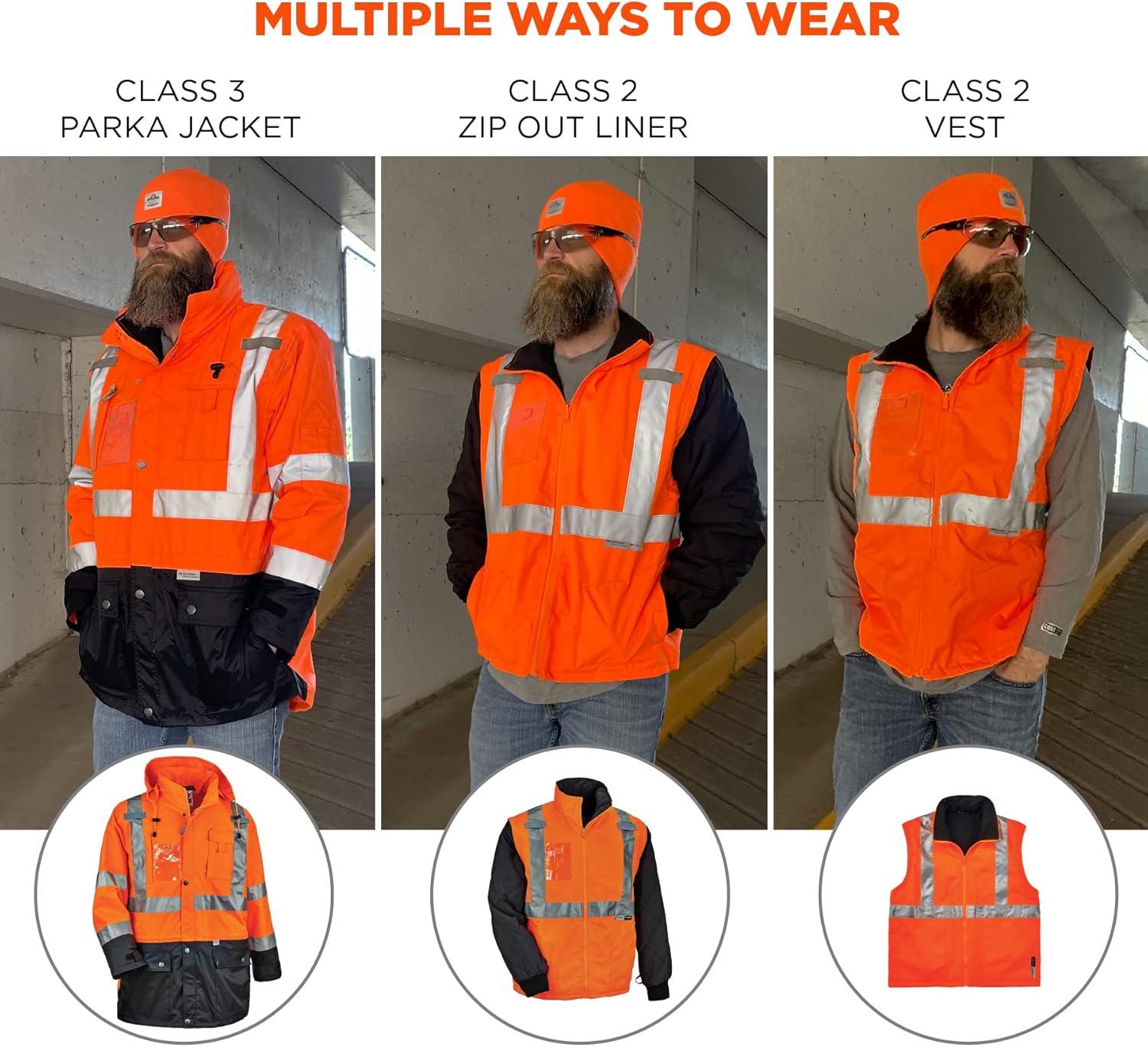 imageHigh Visibility Reflective Thermal Jacket Set Includes Outer Rain Shell ampamp Thermal Jacket with Zip Off SleevesOrange