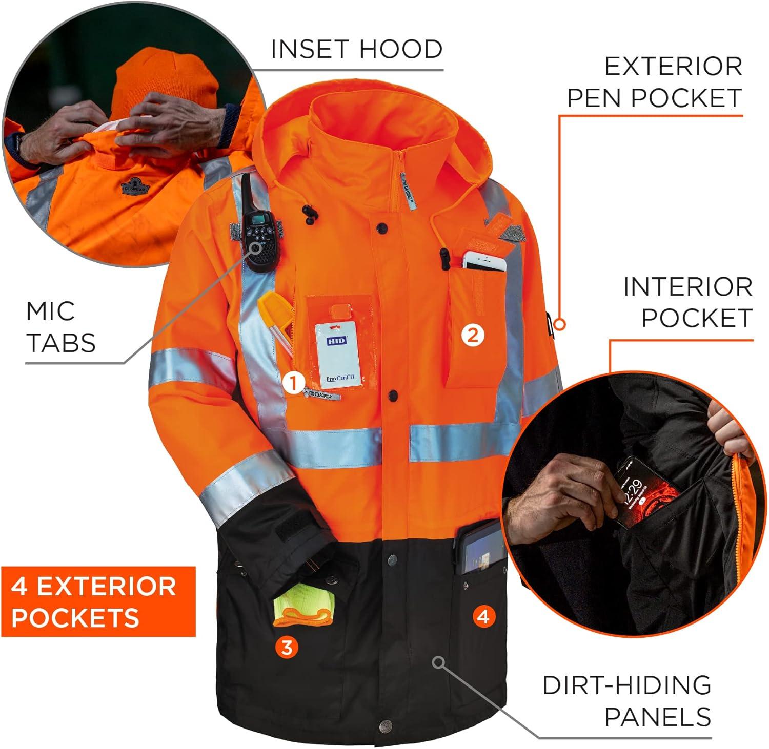 imageHigh Visibility Reflective Thermal Jacket Set Includes Outer Rain Shell ampamp Thermal Jacket with Zip Off SleevesOrange