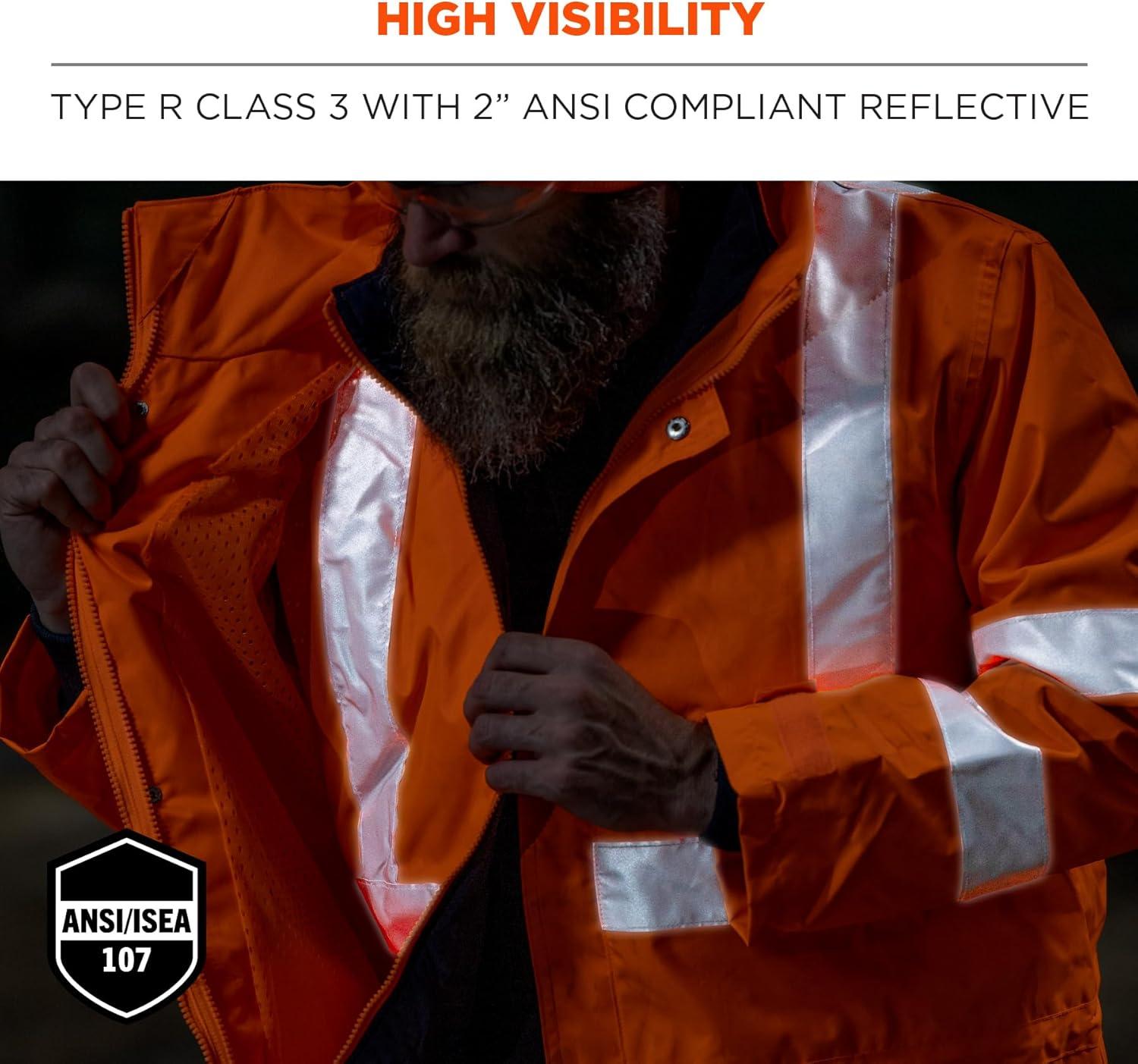 imageHigh Visibility Reflective Thermal Jacket Set Includes Outer Rain Shell ampamp Thermal Jacket with Zip Off SleevesOrange