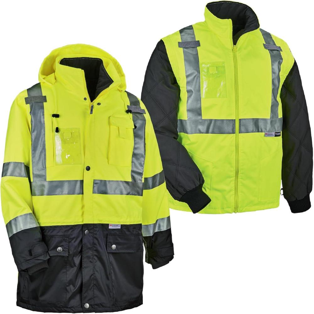 imageHigh Visibility Reflective Thermal Jacket Set Includes Outer Rain Shell ampamp Thermal Jacket with Zip Off SleevesLime