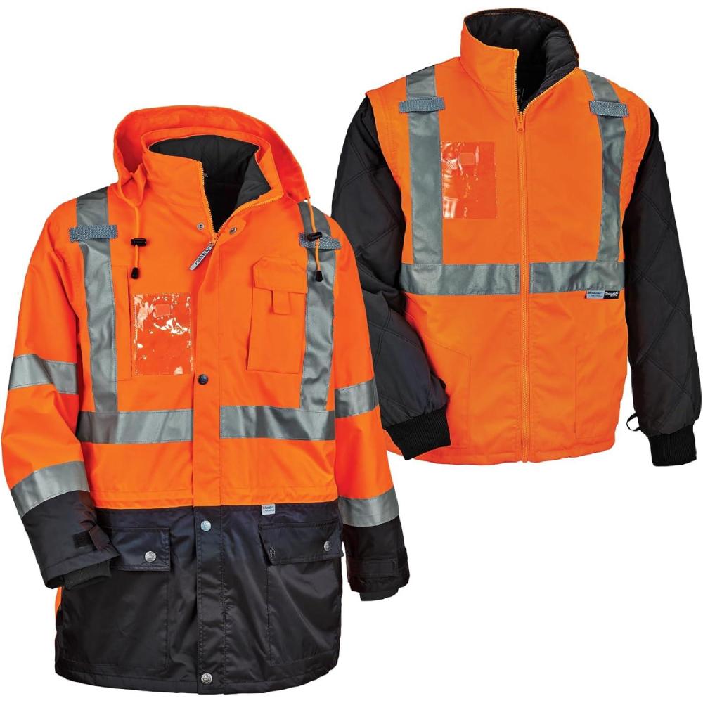 imageHigh Visibility Reflective Thermal Jacket Set Includes Outer Rain Shell ampamp Thermal Jacket with Zip Off SleevesOrange