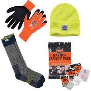 imageErgodyne Winter Warming Up Kit for Head Fingers Toes Includes Warming Packs Winter Hat Thermal Gloves Sized and Wool Blend Socks Gift IdeaL Gloves